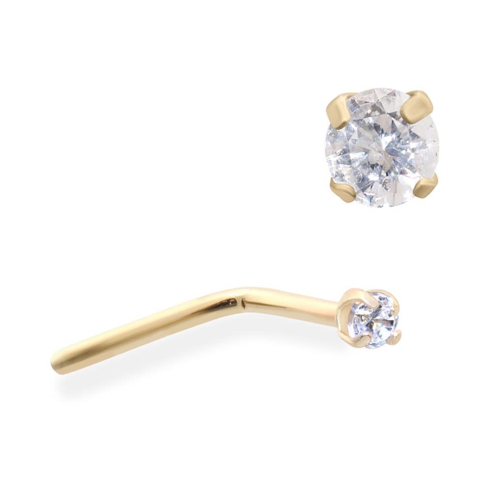MsPiercing 14K Gold Clear Genuine Diamond Nose Pin, Gauge: 22 (0.6Mm)