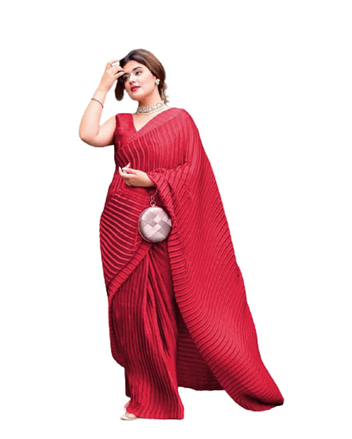 Clickedia Women's Vichitra Silk Crush Heavy crease Work Saree With Banglory Silk Blouse Piece.