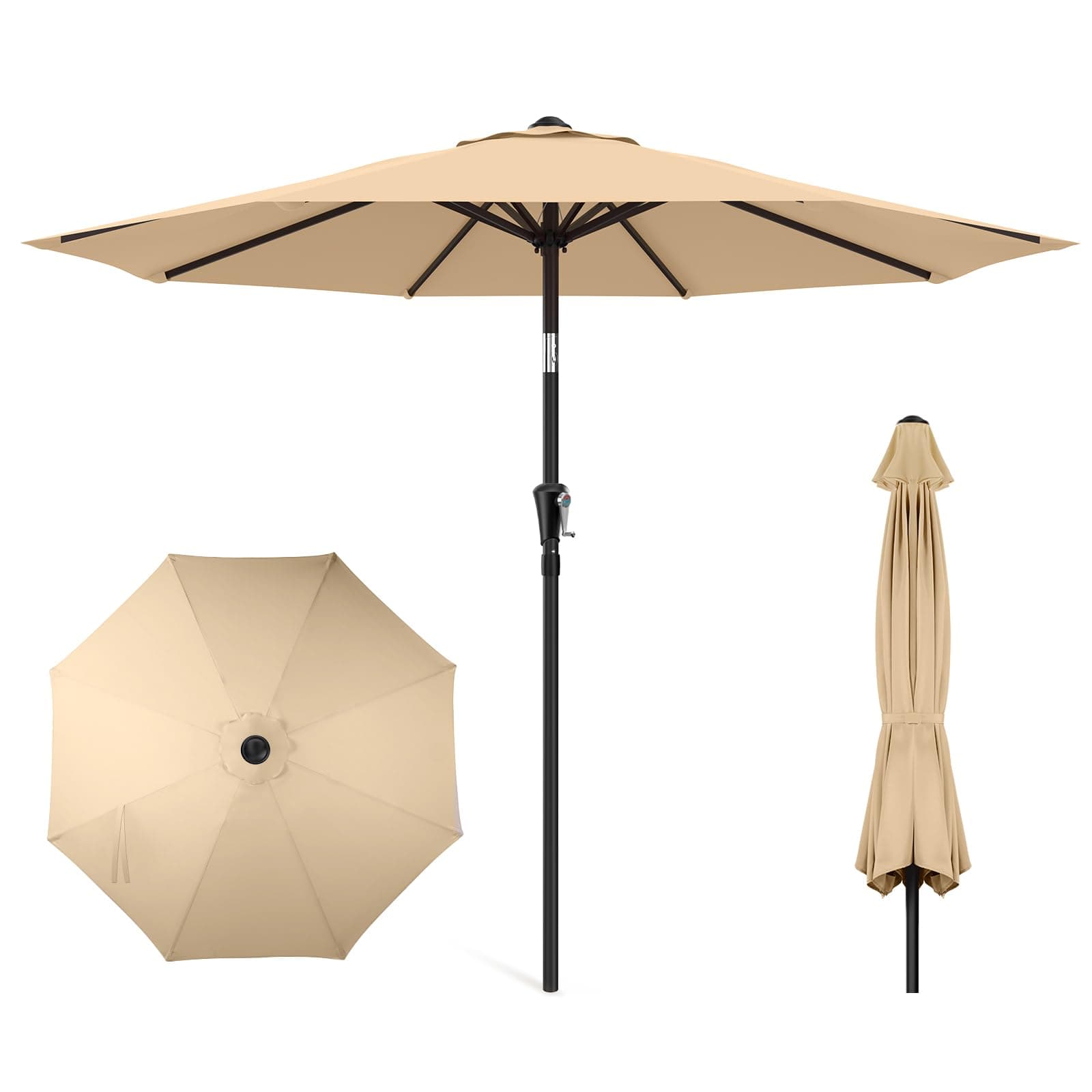 HOMSHADE Garden Parasol 274 cm – UV Protection UPF50+ Push Button Tilt, Crank and 8 Sturdy Ribs, Outdoor Umbrella for Market, Pool, Terrace (without Base)