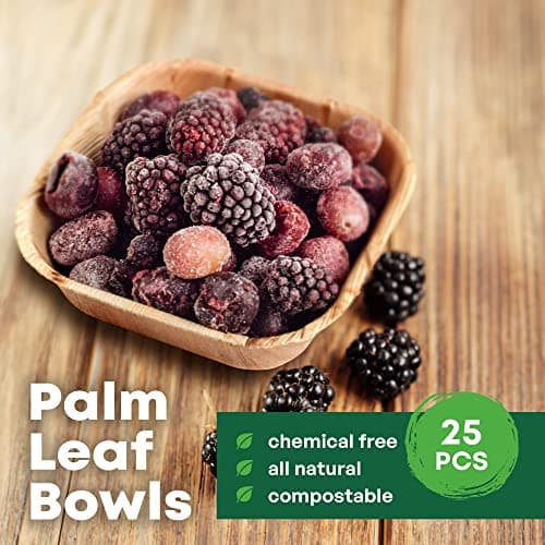 Square Disposable Bowls, Areca Leaf Serving Bowls, Serving Bowls for Parties, Weddings, Catering, & More, Disposable Bowls for Hot Food & Cold Food, 12L x 12W x 4D cm, 25-Pcs