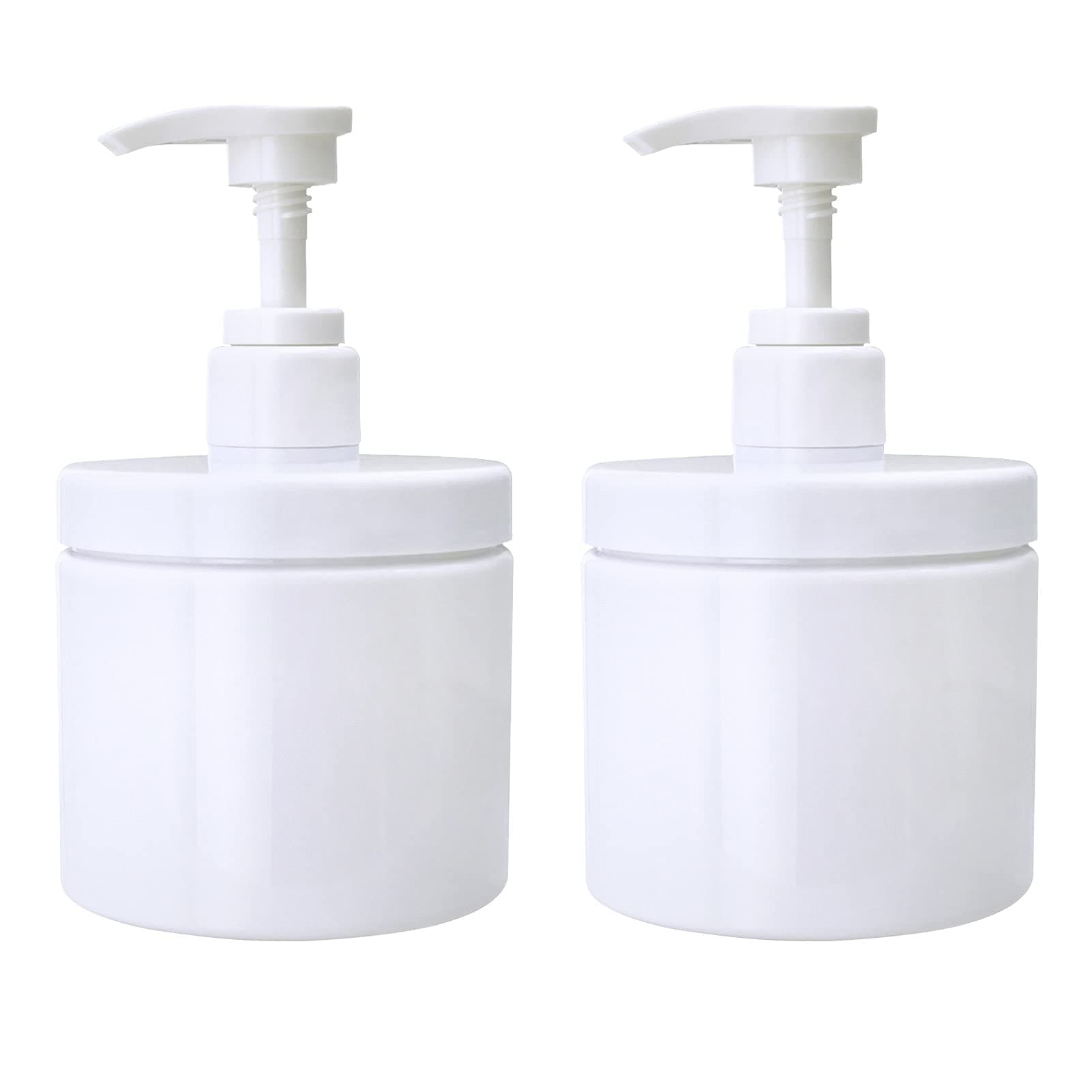Cosywell Pump Bottle Dispenser Plastic Pump Bottles Refillable Bottles Wide Mouth Jar Style Empty Pump Bottles Bathroom Shower Containers for Lotion Shampoo Conditioner (White, 2X 500ml)