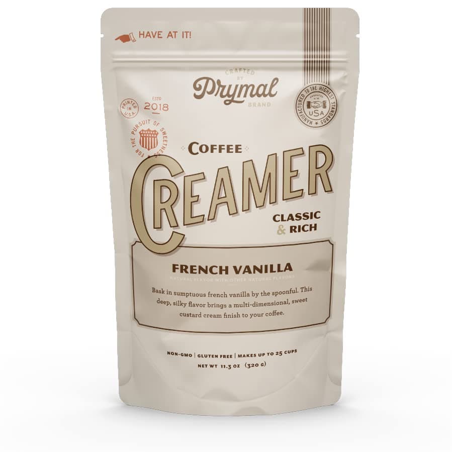 PRYMAL Coffee Creamer - Keto, Non Dairy, Sugar Free (French Vanilla) Natural, Non Refrigerated Powder with MCT - 11.3oz Bag