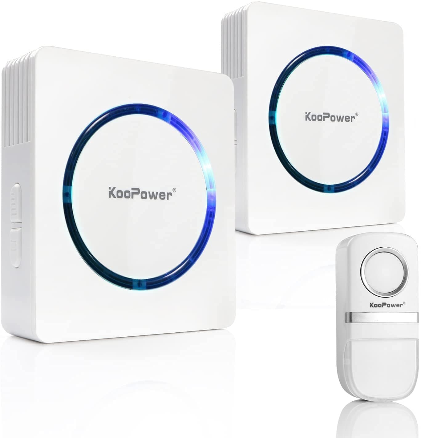 koopower [Self-Generating Power] Wireless Doorbell, 1 Push Button (No Battery Required) and 2 Plug-in Receivers, 25 Melodies IP44 Waterproof Door Entry Bell, White