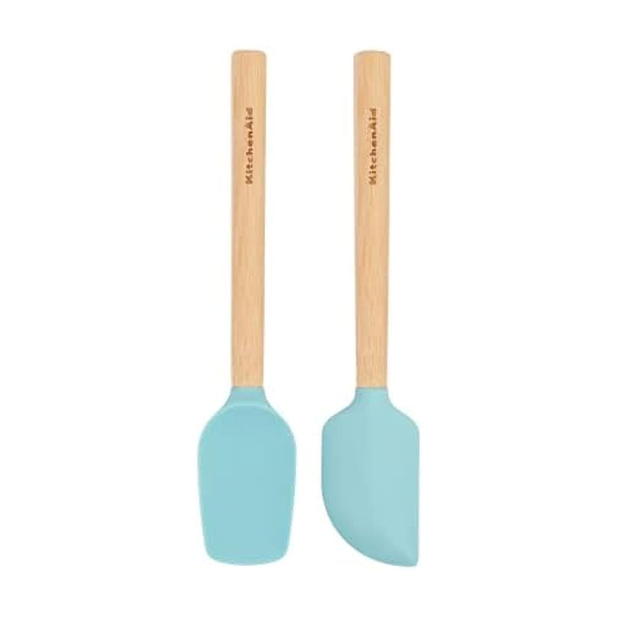 Bamboo Wood Handled Mini Spatula Set with Silicone Head, Set Of 2, Aqua Sky