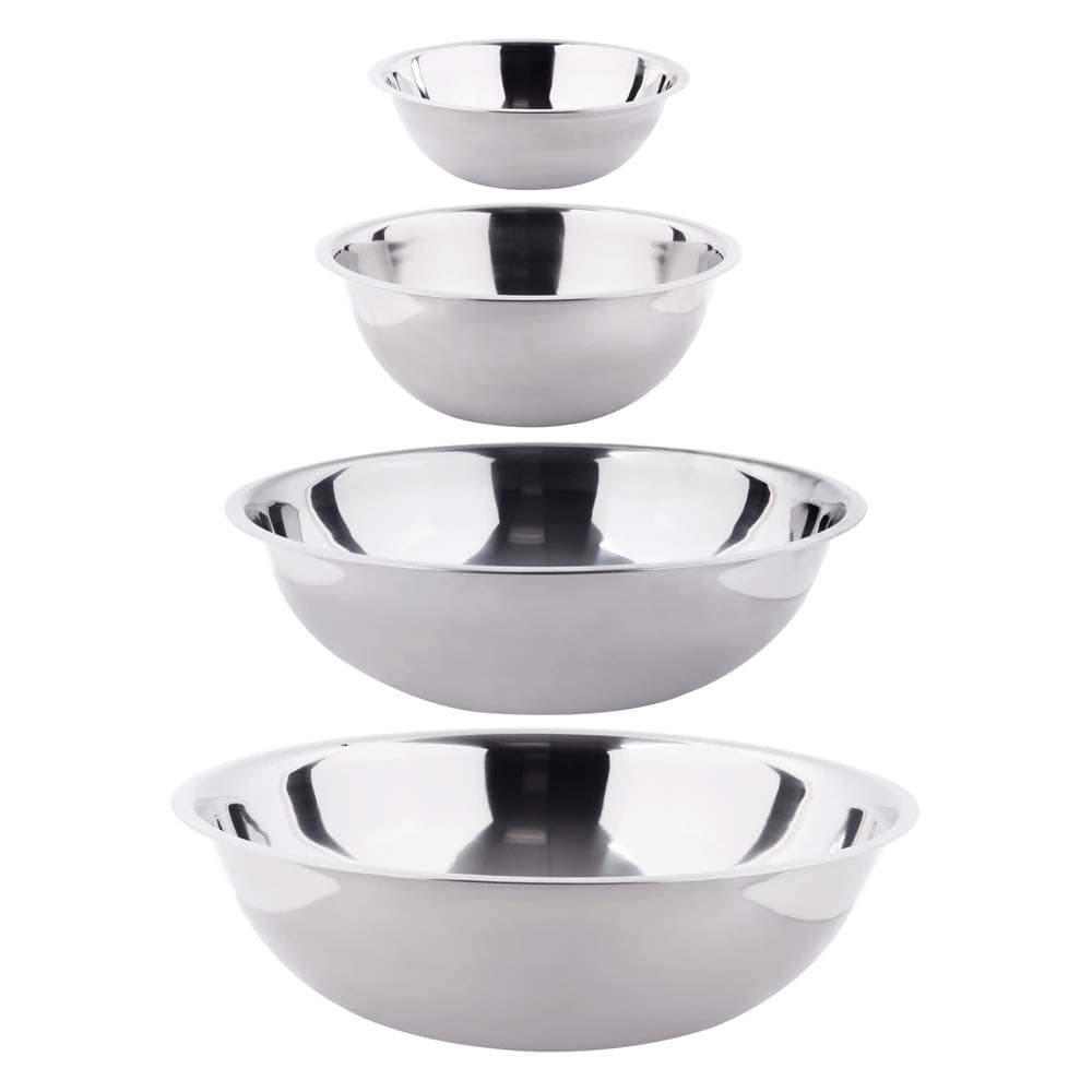 Tezzorio (Set of 4) Stainless Steel Mixing Bowl Set, 5-8-13-16 Quart Polished Mirror Finish Nesting Flat Base Bowls