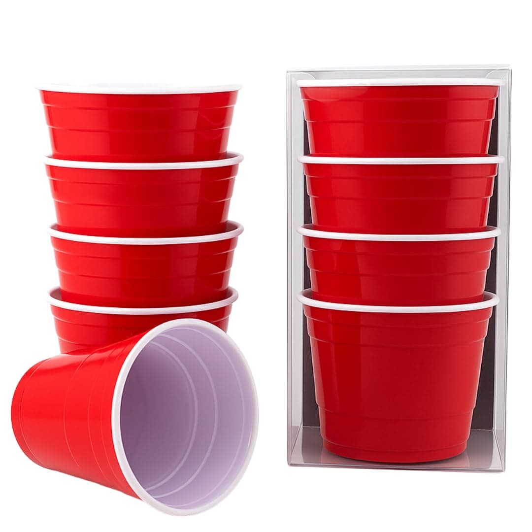 Reusable Red Plastic Cups - 5 oz Party Cups, Set of 4 - BPA Free and Washable - The Ideal Large Plastic Cups for Parties, BBQ, and Camping…