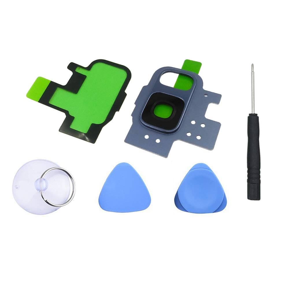 EMiEN Rear Back Camera Glass Lens Cover + Rear Camera Bezel Frame with Adhesive Replacement Parts for Samsung Galaxy S9+ Plus G965 with Repair Tool Kit (Coral Blue)