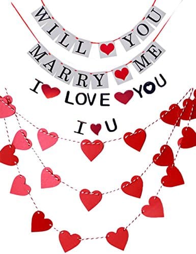 LOLOAJOY Will You Marry me Banner Garland I LOVE YOU Banner Heart Graland Proposal Party Pre-wedding Party Kit Wedding Banner Paper Garland Wedding Party Favors Supplies Party Decoration