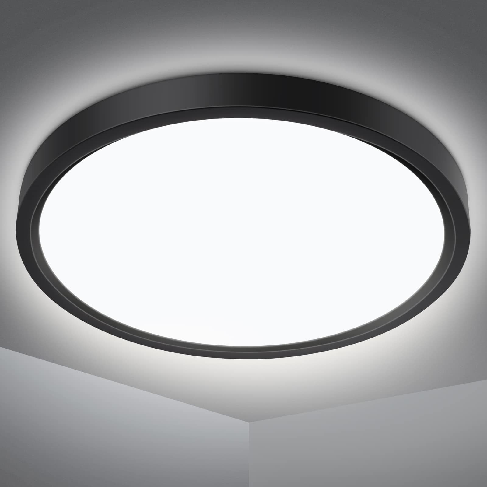 Bathroom Ceiling Light Ø22CM 18W 1500LM,100W Equivalent,5000K Daylight White,Waterproof IP54,Dome,Modern, Flush Ceiling Light for Kitchen,Bulkhead,Toilet,Porch,Bedroom,Utility Room(Black)