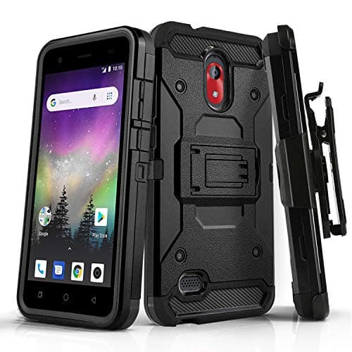 CasemartUSA Phone Case for [COOLPAD ILLUMINA (CP3310)], [Tank Series][Black] Shockproof Defender Cover with Kickstand & Belt Clip Holster for Coolpad Illumina (Virgin Mobile, Boost Mobile)