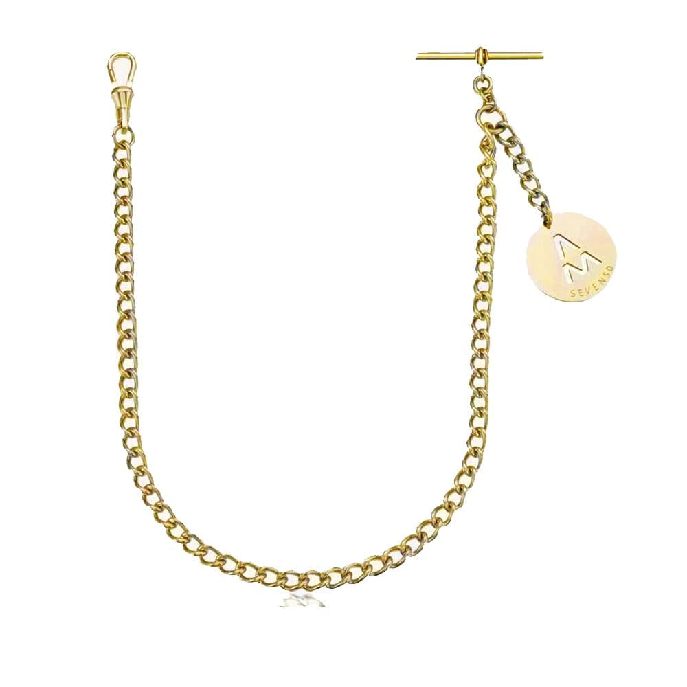 SEVEN50 14’’ Premium Silver Tone Chrome Plated 6mm Wide T Bar Single Curb Suit Vest | Pocket | Watch Chain for Men in Stainless Steel with Amazing Gift Box