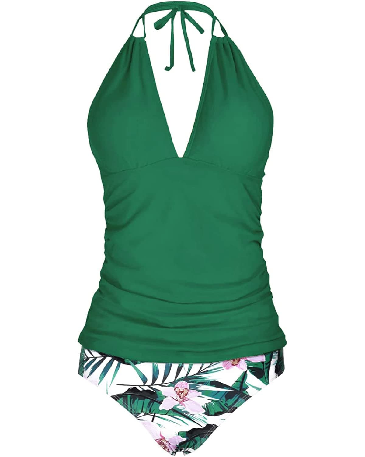 Yonique Womens Two Piece Swimsuits Tummy Control Tankini Plus Size Bathing Suit Halter V Neck Swimwear