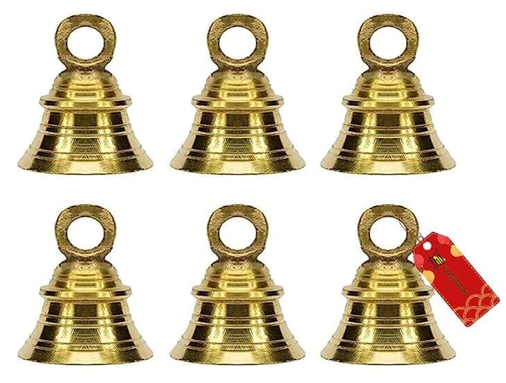UAPANBrass Hanging Bell for Festival Home Decoration with J hock (2.5 Inch, Pack of 6)