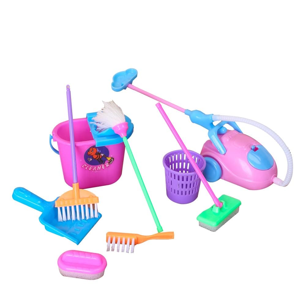 E-TING Miniature Mop Dust Pan, Brush, Broom, Plastic Bucket Doll Housework Cleaning Supplies Tools Set Dollhouse Furniture Decoration Accessories for 7-11.5 inch Dolls Accessories, Multicolored