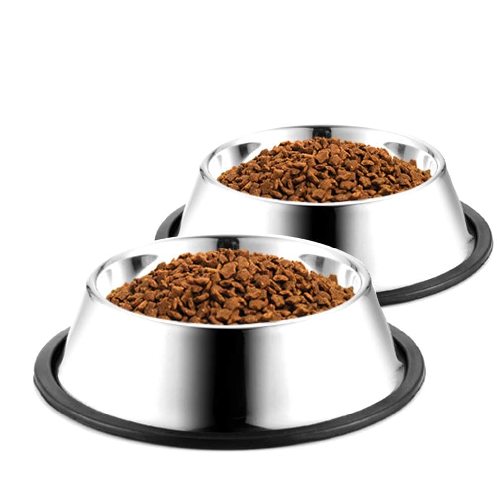 Stainless Steel Dog Bowls, 1.5 Cup/12oz Cat Bowl Water and Food with Rubber Base, Pet Bowls for Small Dogs, Cats, Puppy, Rabbit and Kitten, 2Pack
