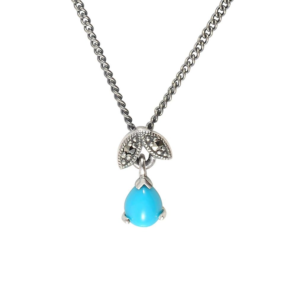 Sterling Silver Natural Turquoise and Marcasite Necklace
