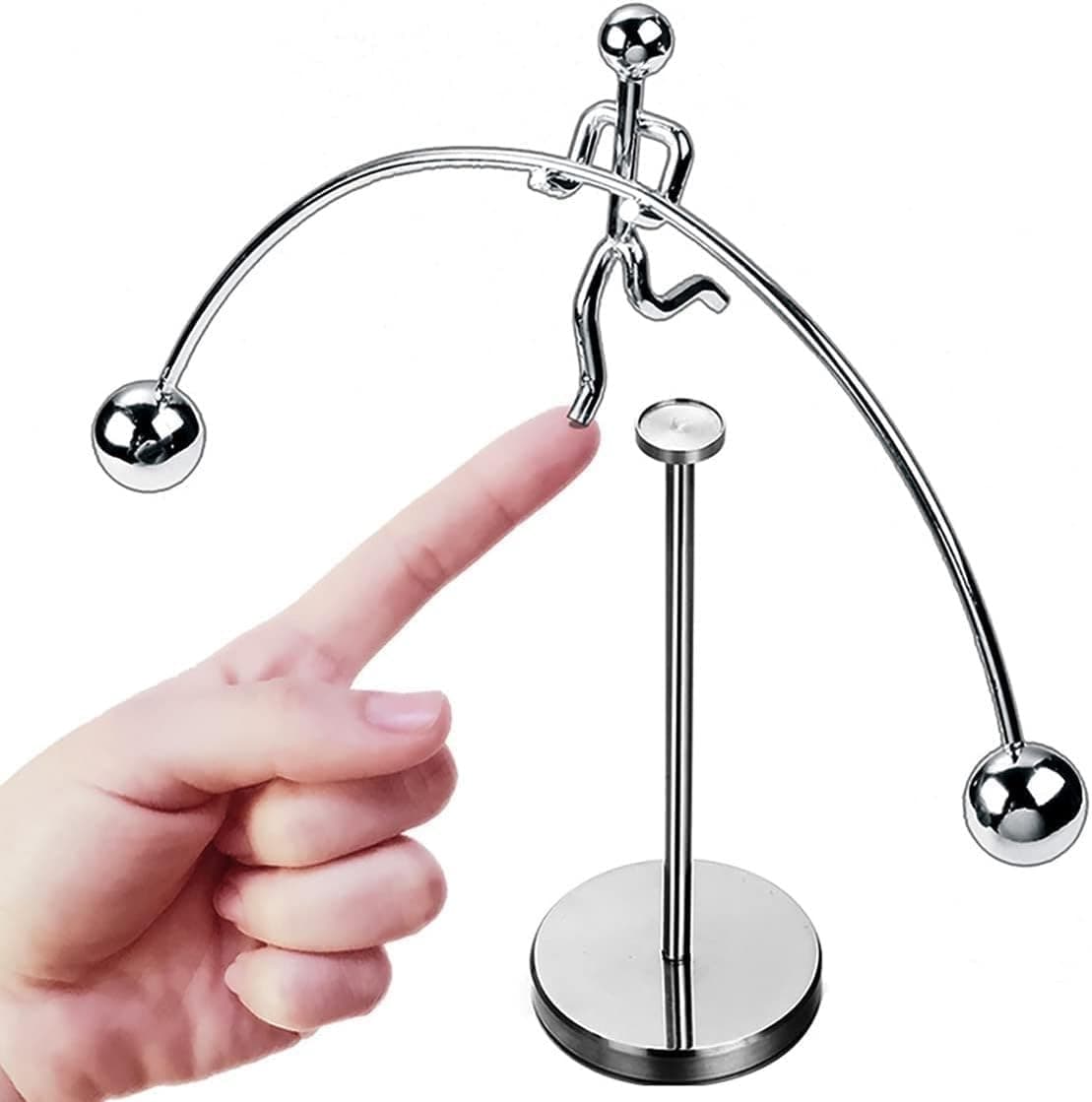 Adult Stainless Steel Balancing Toy | Engular Momentum Silver Pole Balancing Man | Stress Relief Motion Toy (Pole Balancing)