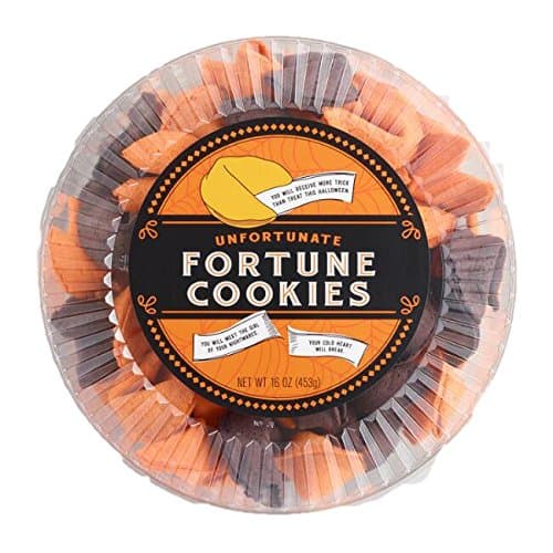 Halloween Unfortunate Fortune Cookies Pack of 50 in Orange and Black with Creepy Unfortunate Messages Inside