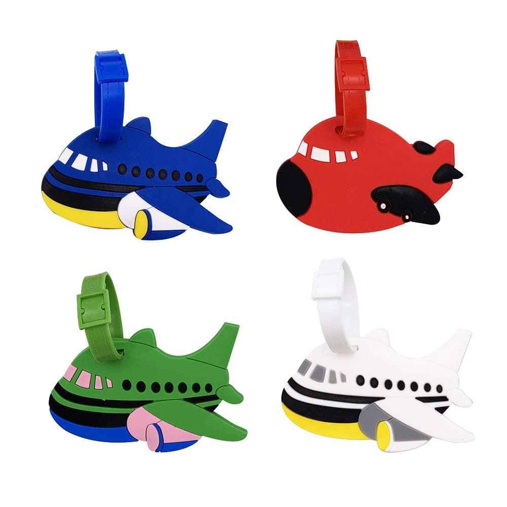 Mziart Set of 4 Cute Cartoon Airplane Luggage Tags Fun Suitcase Bag Identify Label TSA Airlines Travel ID Baggage Tags Name Card Holders