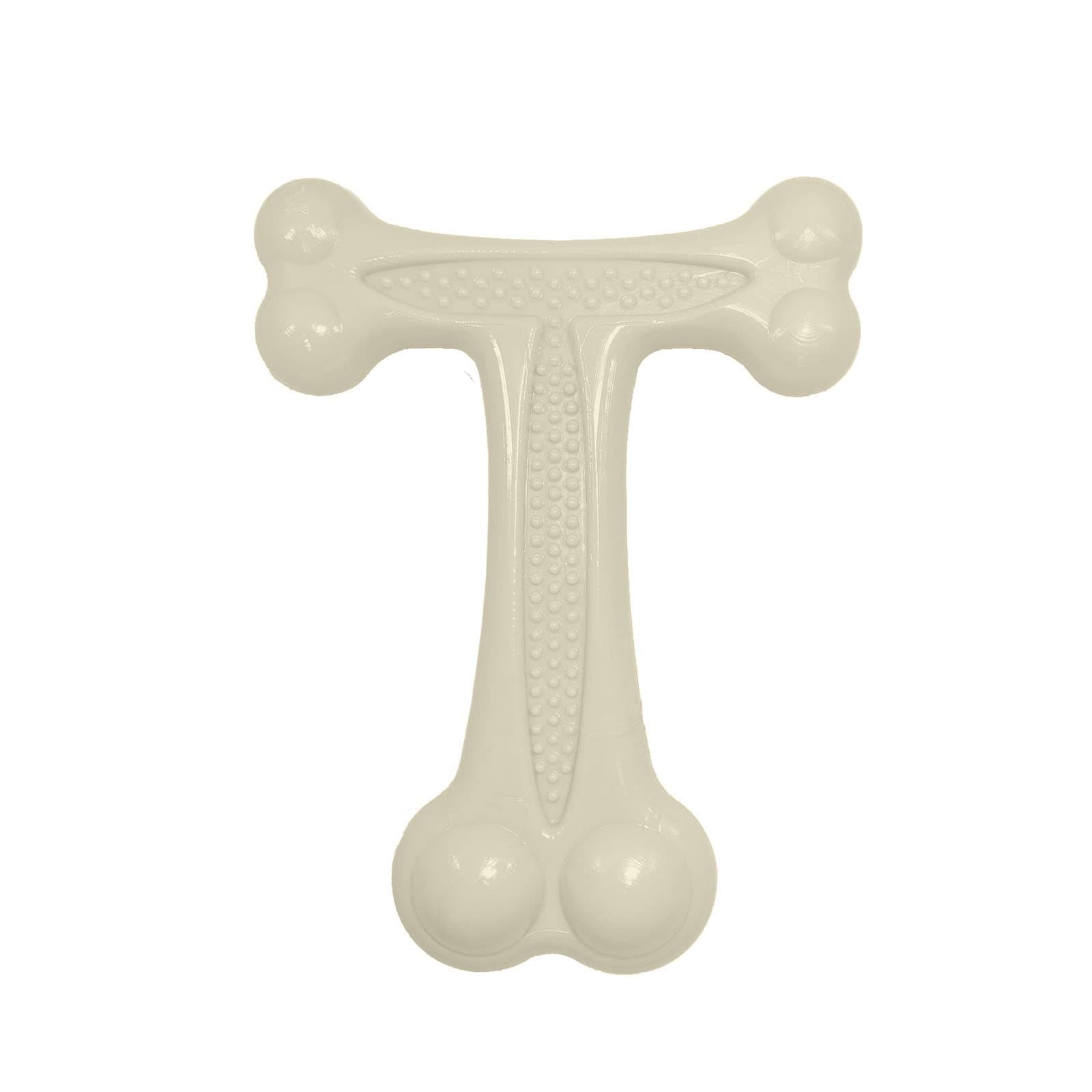 SimpleDog Doggie Dooley T-Bone Heavy Duty Dog Chew Toy for Aggressive Chewers, White, USA Made Nylon, Large