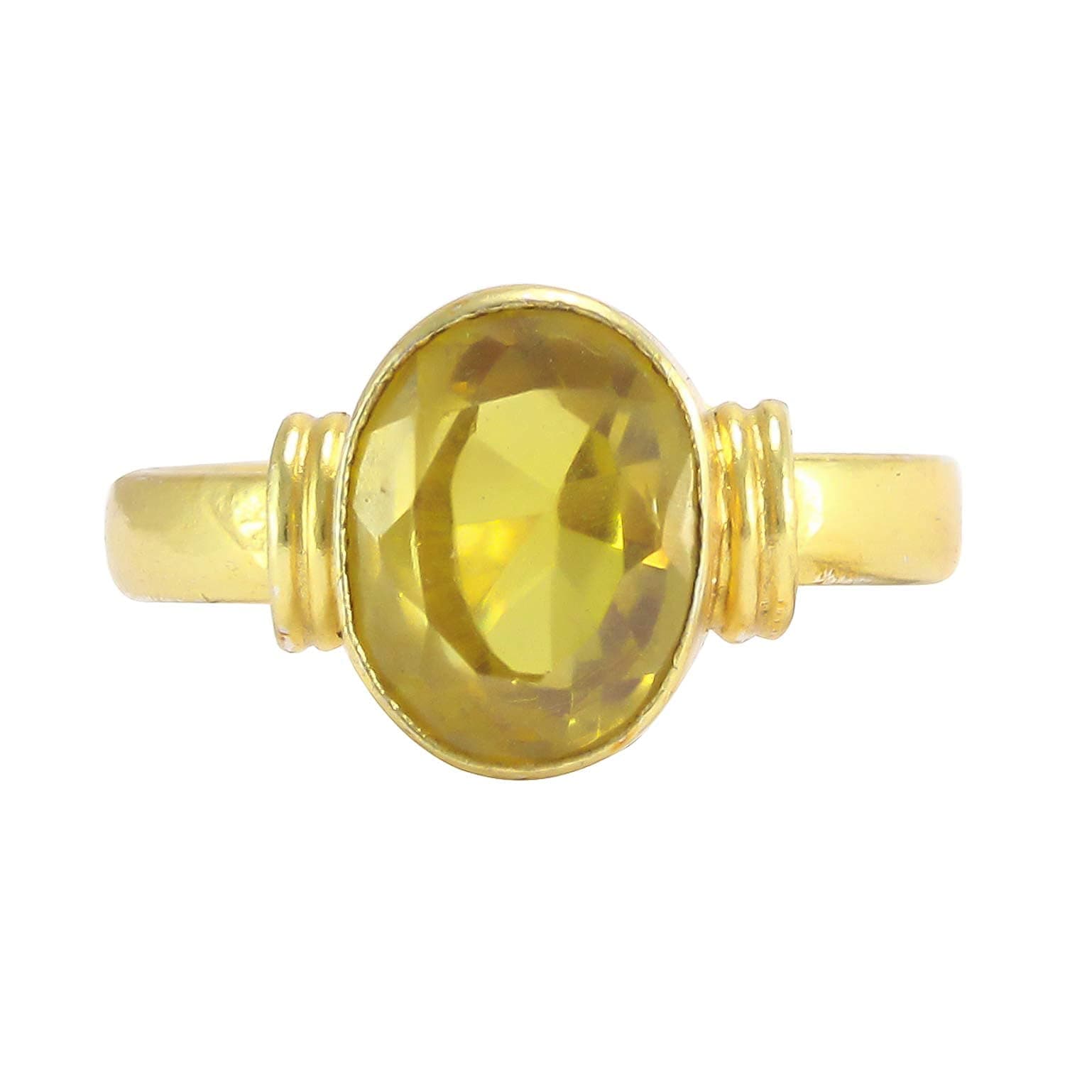 New Krishna Enterprises 12.50 Crt. Pukhraj Guru Graha Rashi Ratan Panchdhatu Natural Yellow Sapphire Gemstone Ring Anguthi for Astrological Purpose for Men and Women