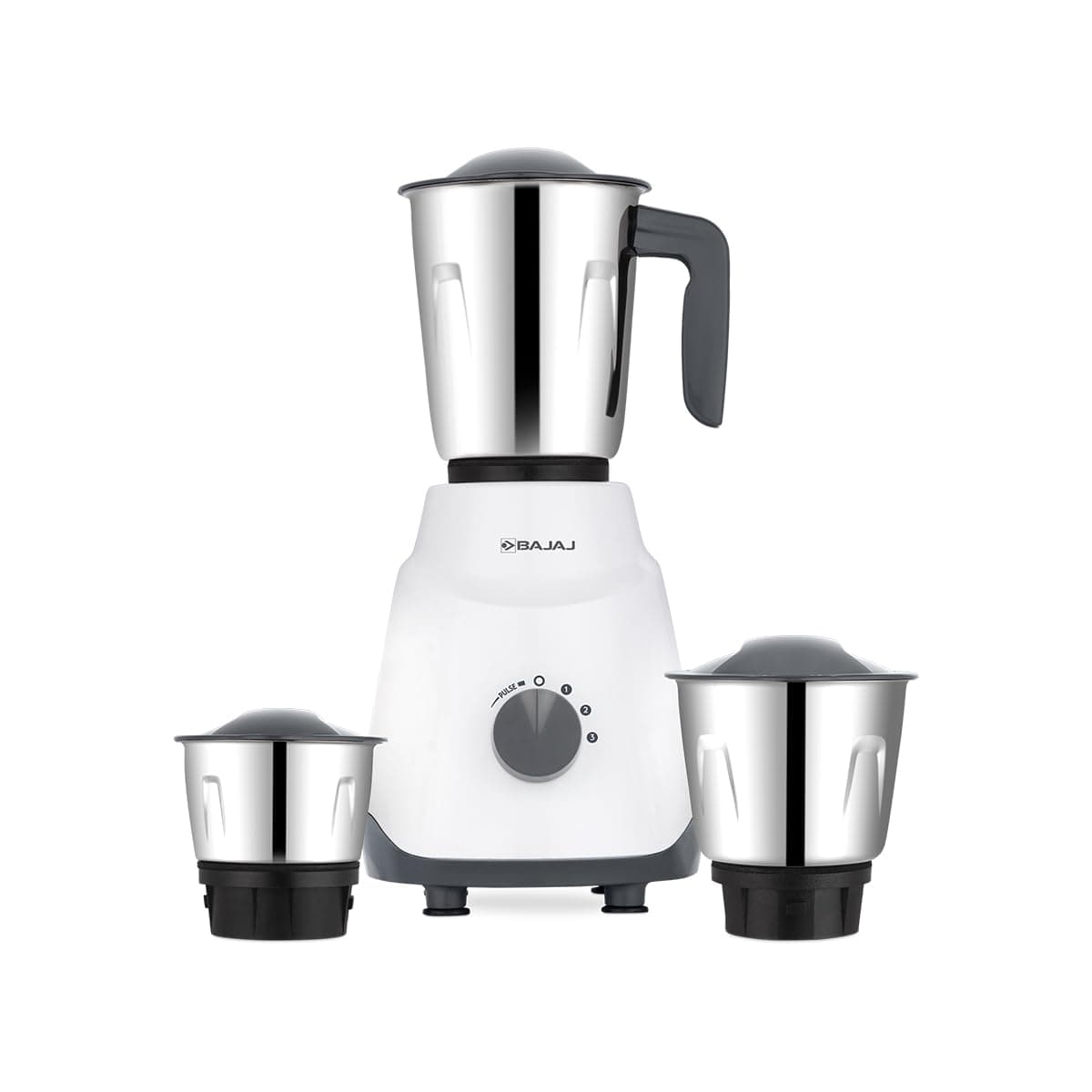 Bajaj GX1 Ninja Series 500W Mixer Grinder With 3 Jars (Stainless Steel Jars) | Superior Mixie For Kitchen | Durable Mixer Grinder | DuraCut Blades | 2 Yrs Warranty 【White/Grey】