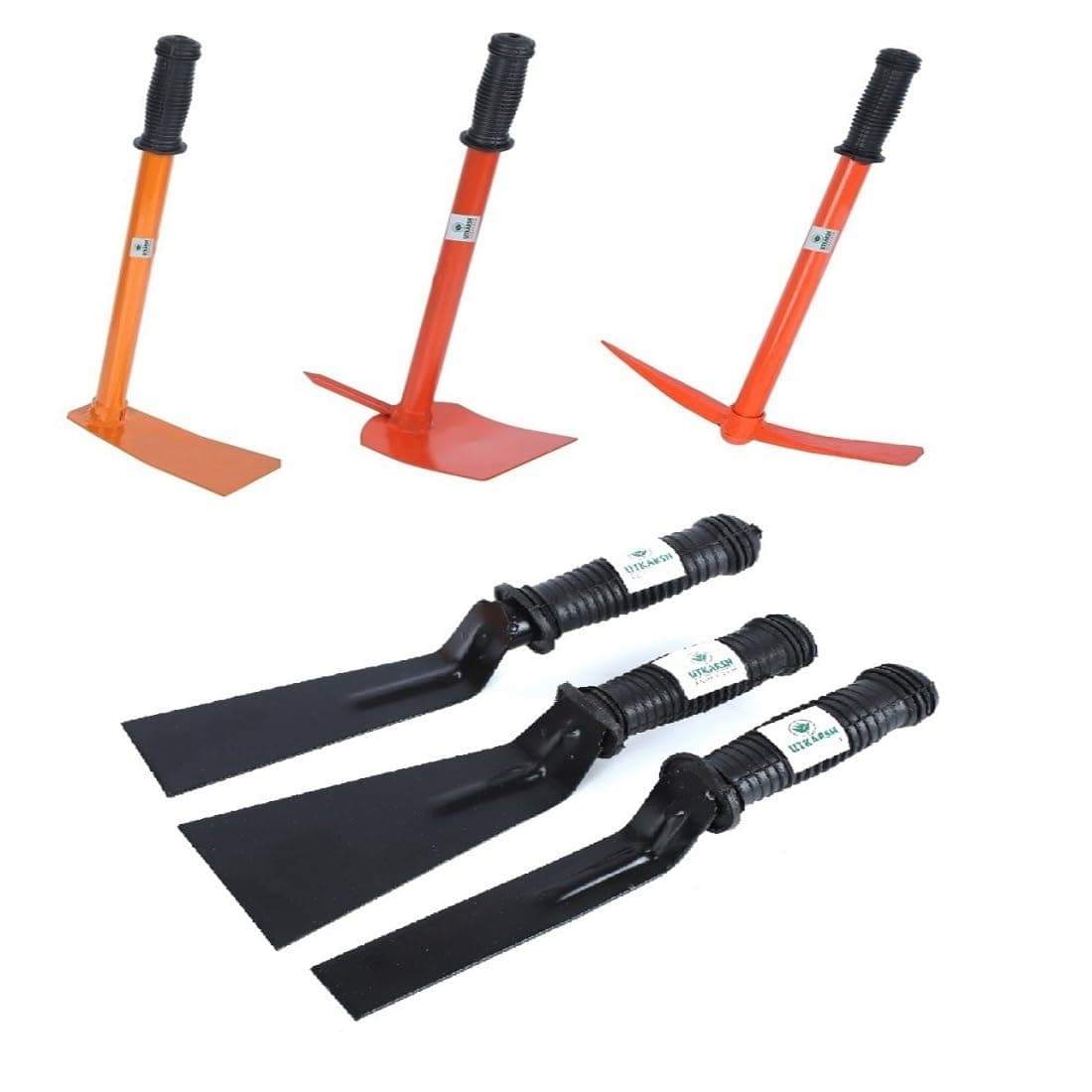 Utkarsh Heavy Duty Garden Kit | Garden Pickaxe, Hand Hoes with Prongs-2 Nos., 1 Inch, 2 Inch, 3 Inch Khurpi | Home Gardening Kit Essentials, Strong Durable Steel Planter Accessories | Set of 6 Tools