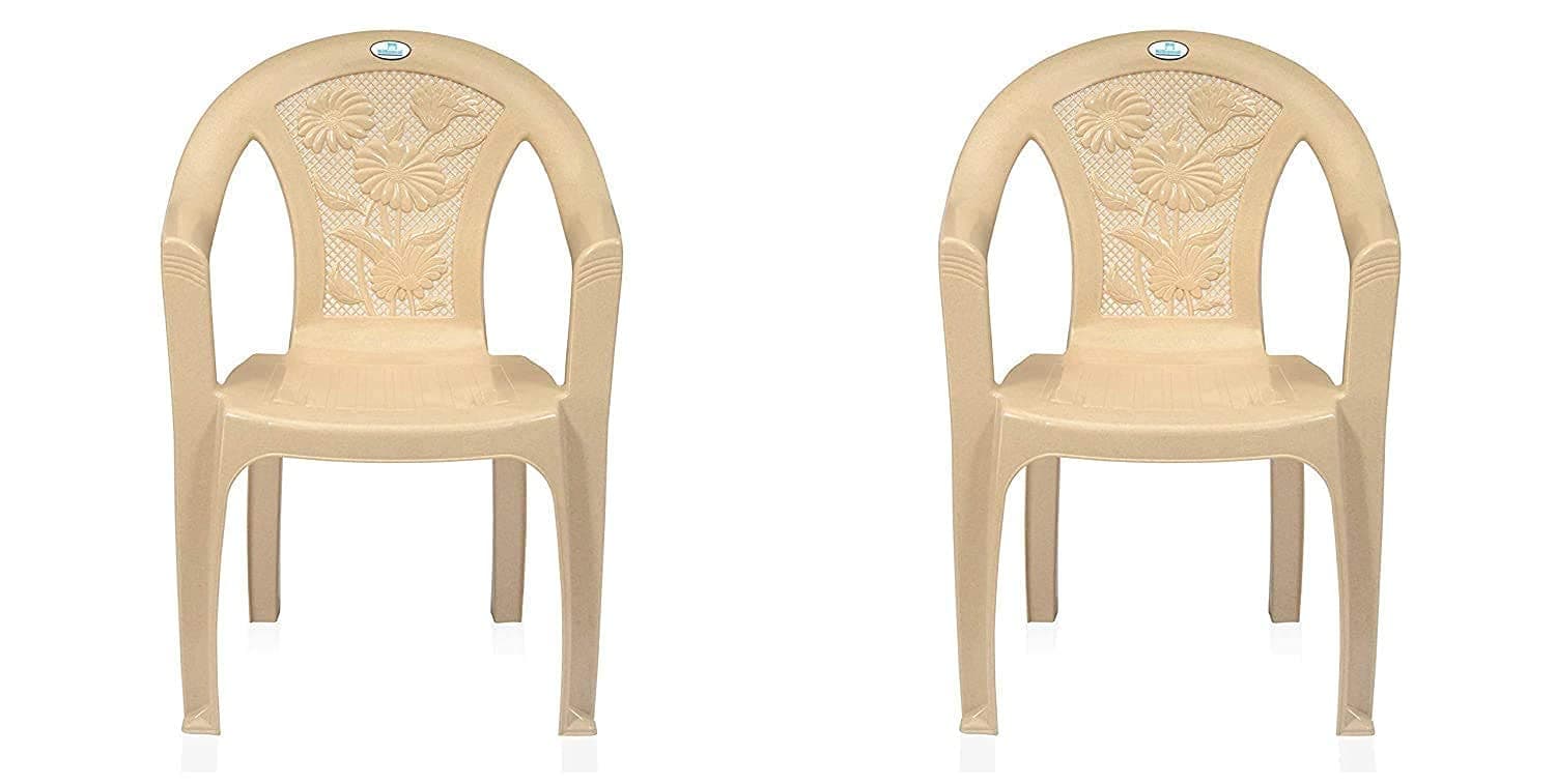 Nilkamal Plastic Chair for Living room with Arm |Set of 2 | 3 Year Warranty | For Home, Living Room, Outdoor | Marble Beige Colour | CHR2060