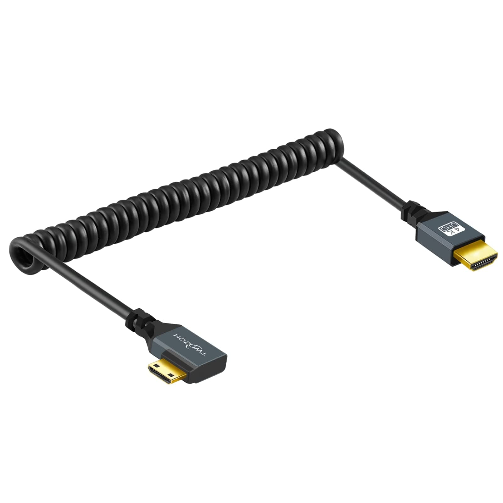 Twozoh 90° Degree Coiled Mini HDMI to HDMI Cable, Right Angled Mini HDMI to HDMI Coiled Cable Support 4K/3D 1080p Extend up to 1.5M / 5FT