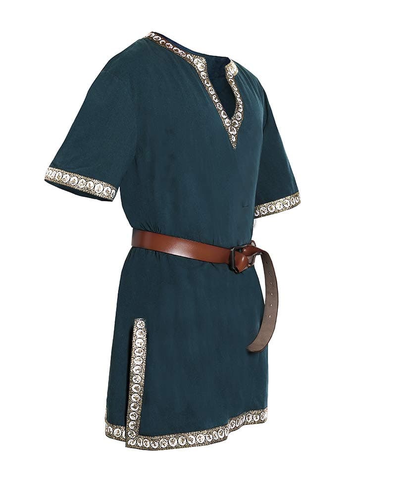 Mens Medieval Costume Tunic Renaissance Viking Knight Pirate Vintage Warrior LARP Halloween Shirts Green, XX-Large