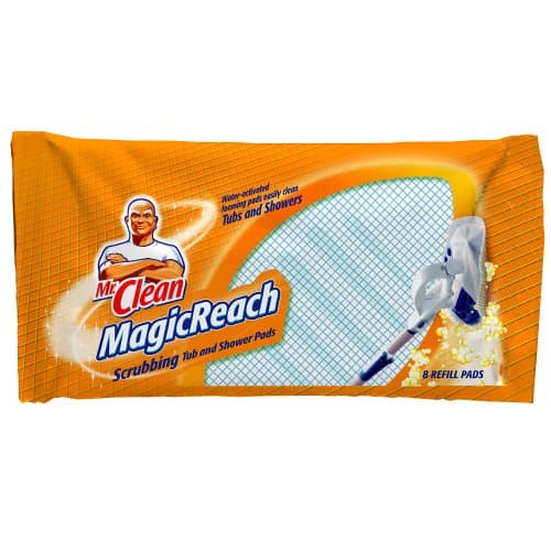 Authentic Mr. Clean Magic Reach Scrubbing Tub & Shower Pads ,One package of 8 refill pads.ORIGINAL RESEALABLE PLASTIC PACKAGING.