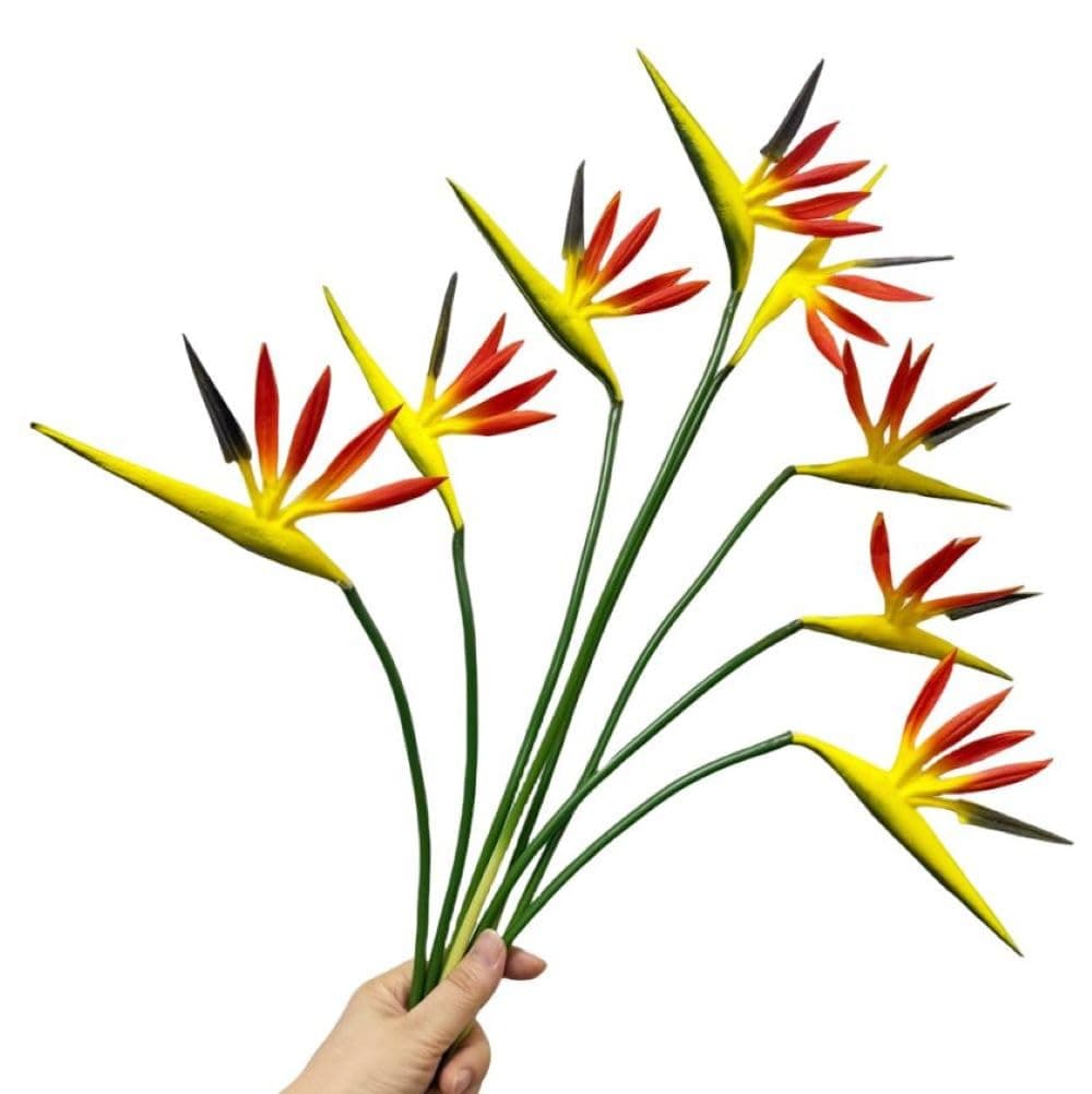 Corkwaw 8 Pack 21-1/2 Inch Artificial Flowers Bird of Paradise,Green Plant for Home Garden Decoration Office Verandah Wedding Decorations (Orange)