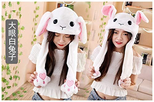 Happy Island Plush Moving Rabbit Ear Hat Dancing Bunny Ears Pinching Ear to Move Vertically Cartoon Animal Plush Toys…