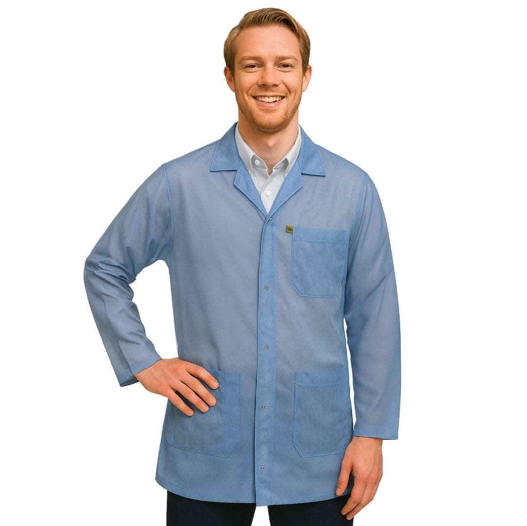 ESD Jacket with Snap Cuff - Level 3 Certified Anti-Static Smock - Lightweight Protective Workwear for Electronics & Labs