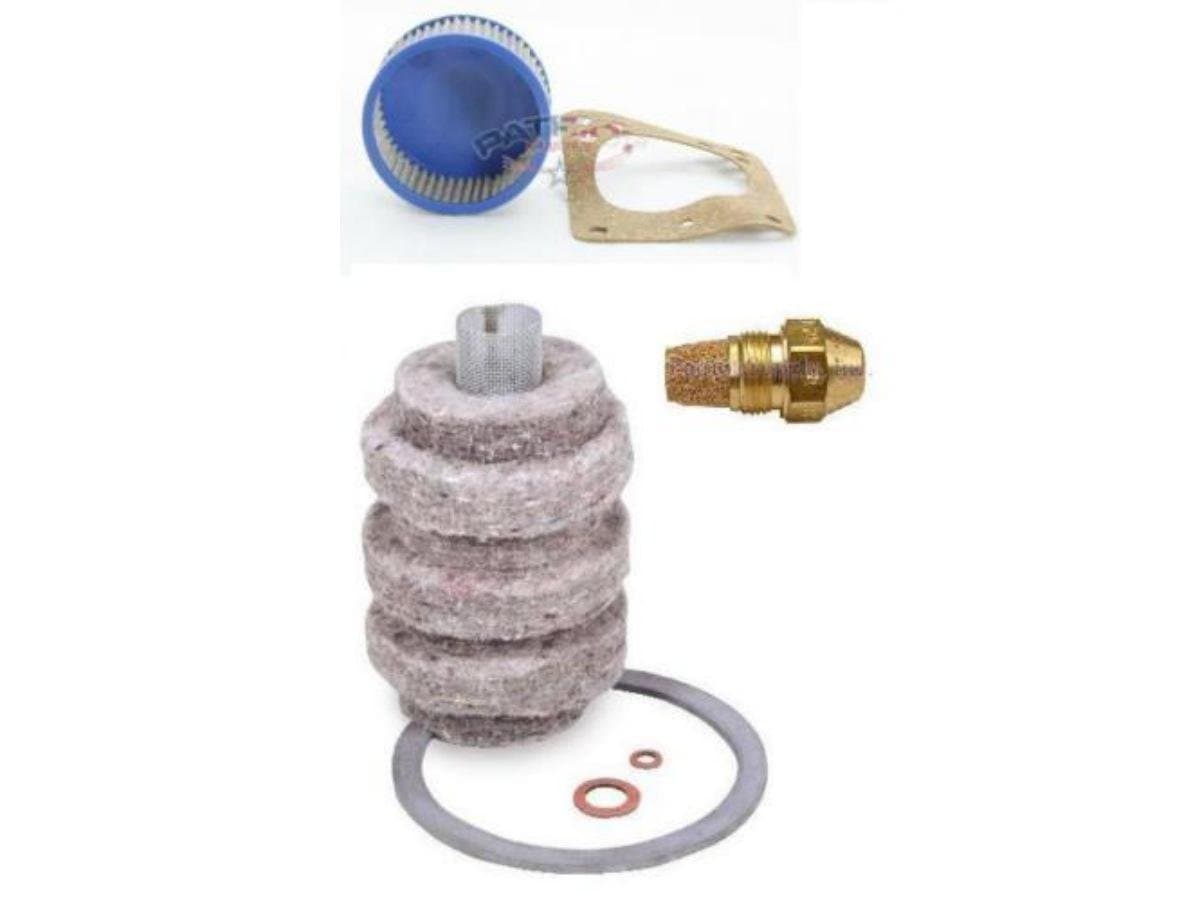 Oil Burner Tune Up Kit 0.65 Gallon 80° Solid Nozzle, 1A-30 Original Wool (Felt) Oil Filter and"A" Pump Screen (Oil Burner Maintenance Kit)