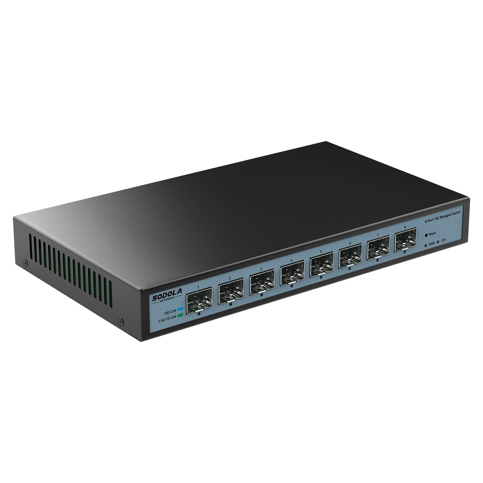 SODOLA 8 Port 10G Web Managed Switch, 8X10G SFP+ Ports, Link Aggregation/QoS/VLAN/IGMP, Wall Mounted Fanless 10Gb Multi-gig Network Switch（SFP Ports Only