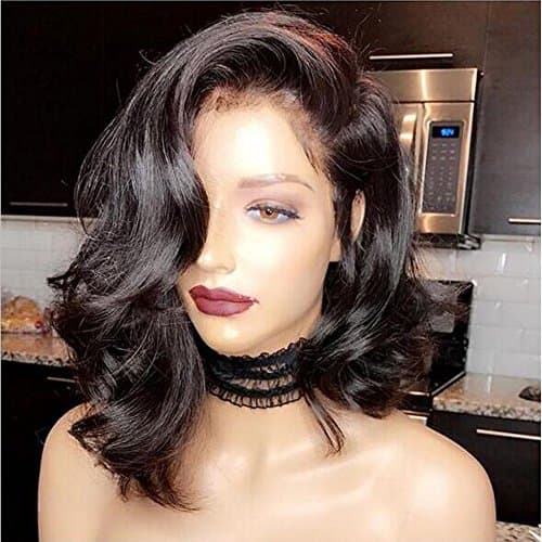Wavy Human Hair Short Lace Front Wigs 130% Density Brazilian Virgin Hair Full Lace Short Bob Wigs With Baby hair (150 density 14 inches, lace front wig)