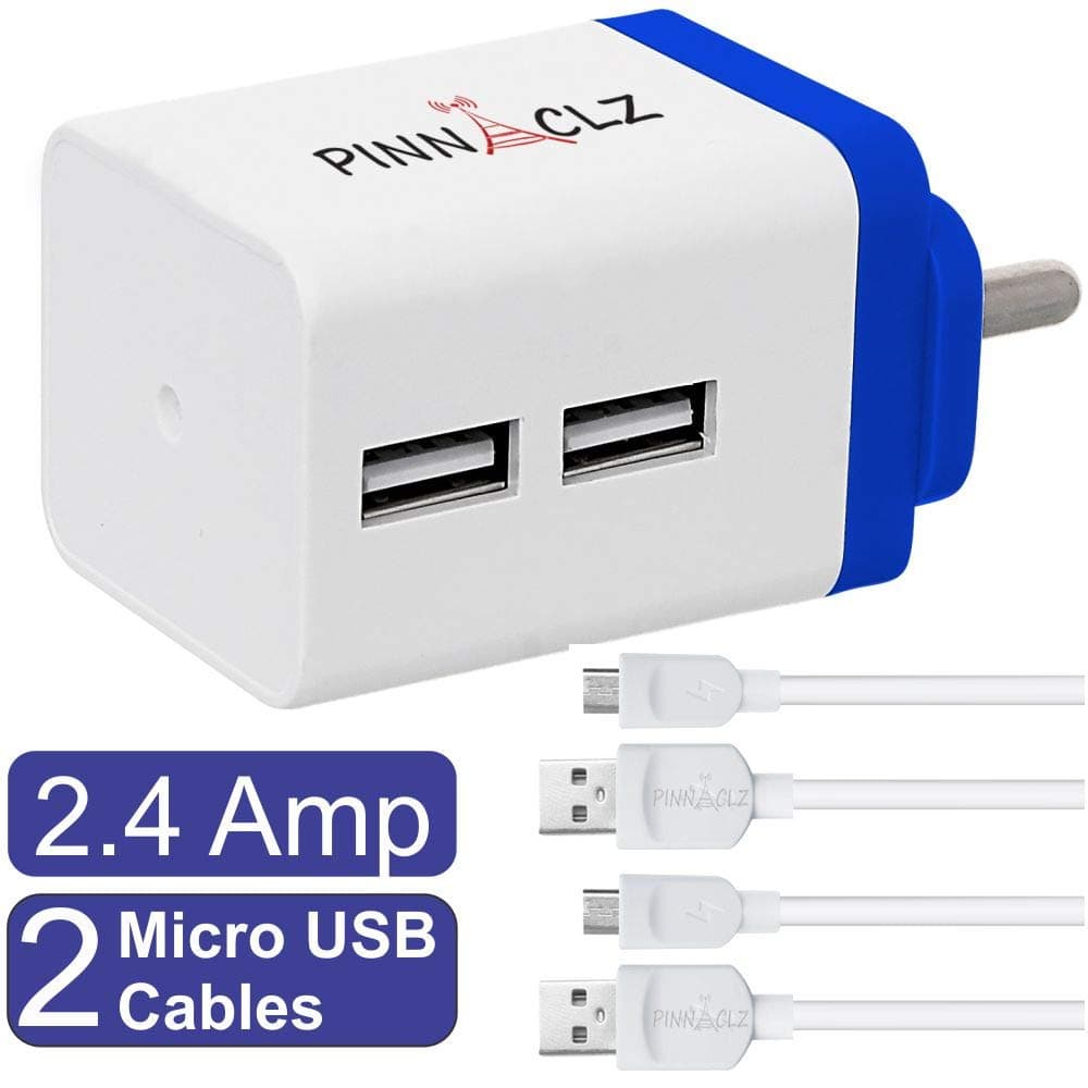 Pinnaclz Combo WC-3-WB+2 MUSB-W Micro USB Wall Charger (White-Blue)