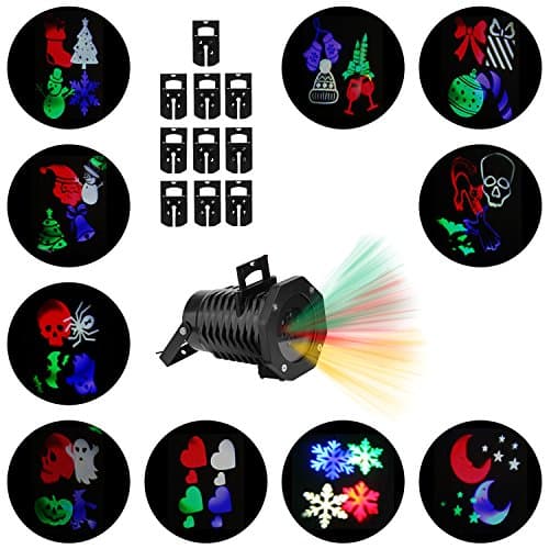 Christmas Lights Projector – Multicolor Rotating Led Christmas Shower lights, 10PCS Pattern Waterproof Lens Christmas Projector Lights Outdoor/Indoor for Celebration, Garden Decorations and more