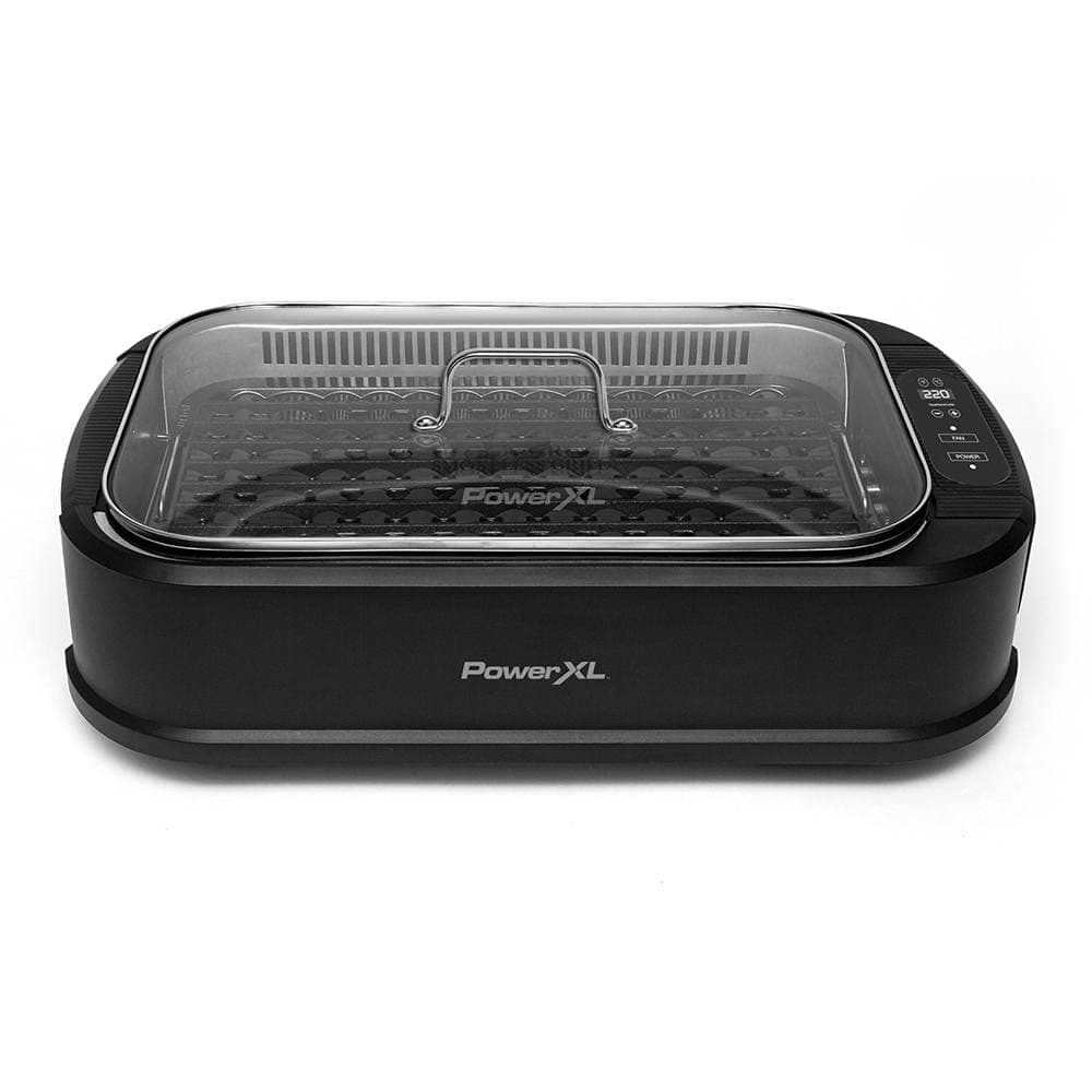 PowerXL Smokeless Grill Family Size- with Tempered Glass Lid with Interchangeable Grill and Griddle Plate and Turbo Speed Smoke Extractor Technology 22.1” X13.2” X 6.1