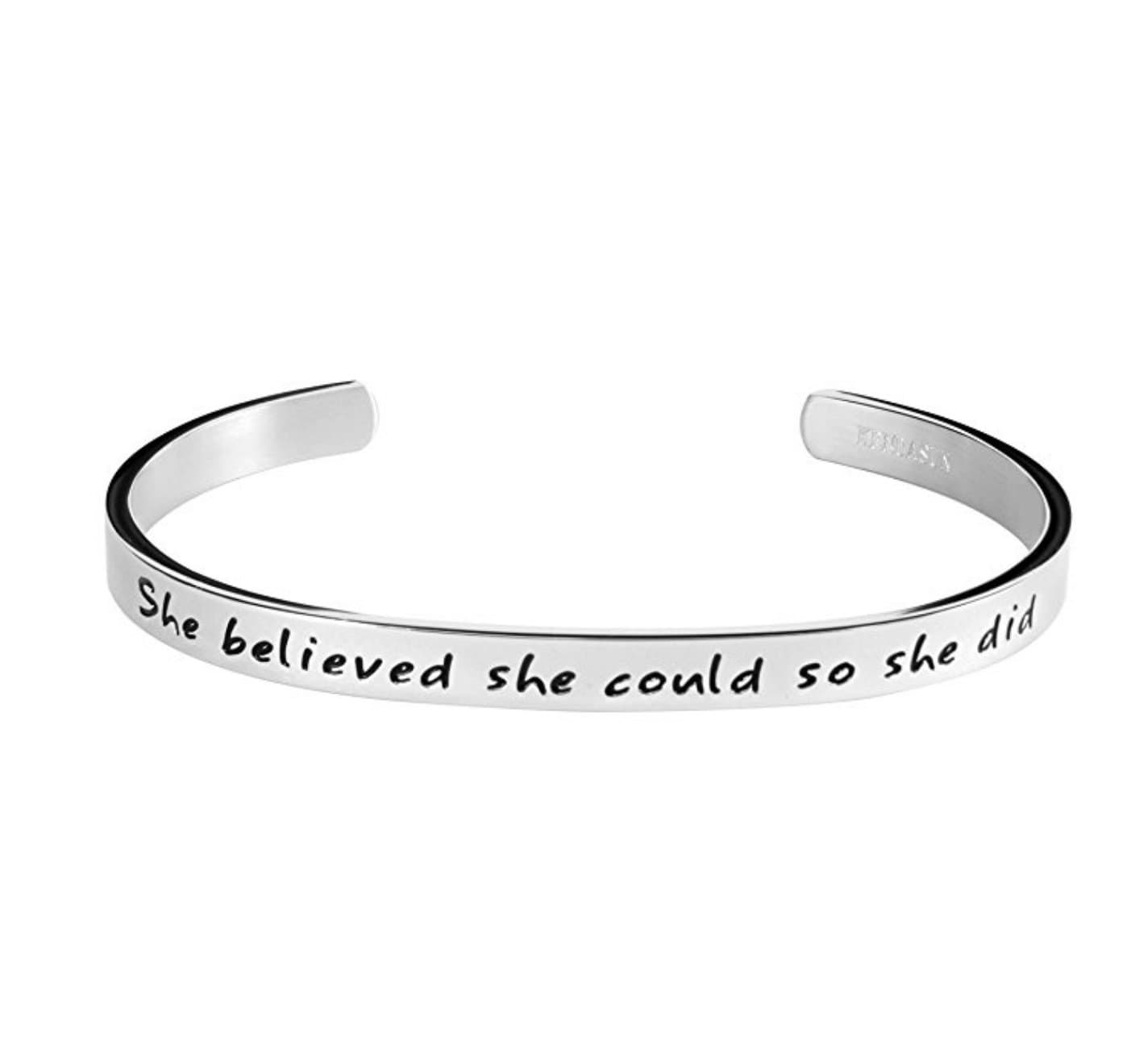 "She believe she could so she did" Inspirational Bracelet Cuff Bangle
