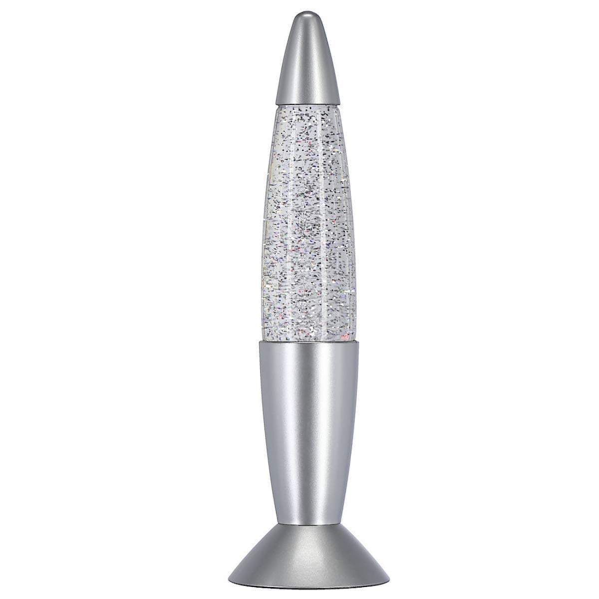 Clas Ohlson Swirling Colour Changing RGB Glitter Lamp - 36cm High, Silver lamp, Mains or Battery Operated, Decorative Mood Light, Fun Gift