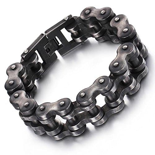 12mm/18mm/22mm Bicycle Bracelet Bike Titanium Chain Bracelet Men's Jewelry Heavy Black Stainless Steel Motorcycle Biker Bracelet (22MM Width)