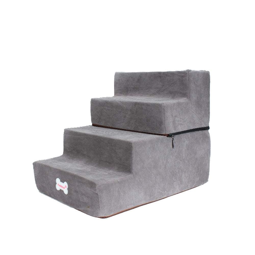 VERLOCO Pet Stairs 4 Steps, Large Removable Dog Cat Stair Washable Cover, Pet Climbing Ladder Sponge Non-Slip For Small Medium Puppy Dogs Doggy Cats For Sofa, Bed, 20-40cm Adjustable Height
