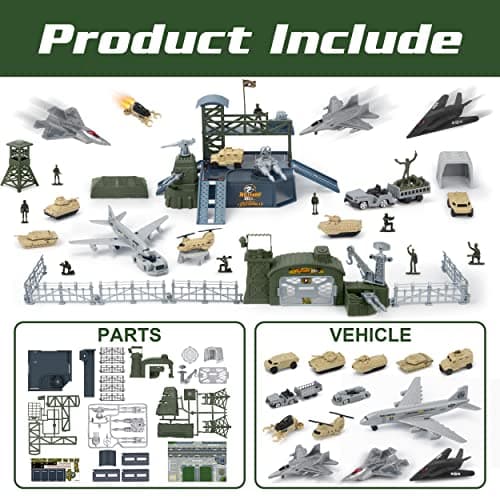 Military Base Toy Sets, Army Toys with 13 Vehicles Trucks Helicopter, Fighter Jet, Airplane Toy with Army Men Action Figures, Birthday Gift for Boys