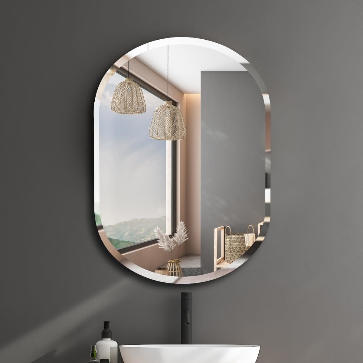 The Deqor Oblong Wall Mirror For Bathroom|Decorative Mirror|Frameless Wall Mount Mirror|Washbasin Mirror|Mirror For Room|Looking Mirror Glass|Mirror For Bedroom|Capsule Mirror|12 * 18 Inch(Bm1218A4)