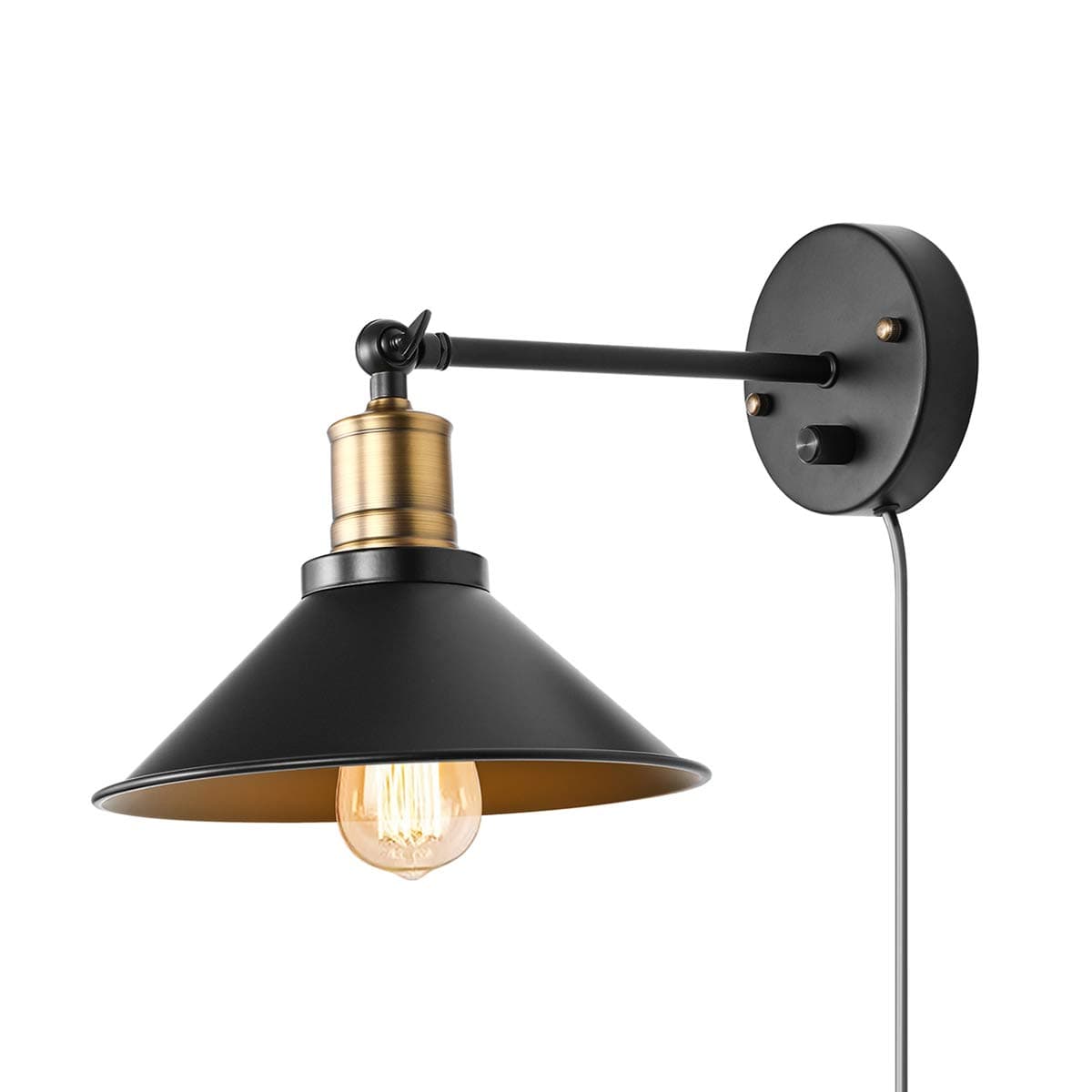 Vintage Wall Lamp Industrial, Black Hardwire Simplicity Bronze Finish Arm Swing Wall Sconces for Home Decor Headboard Bathroom Bedroom Farmhouse Porch Garage (1-Pack)