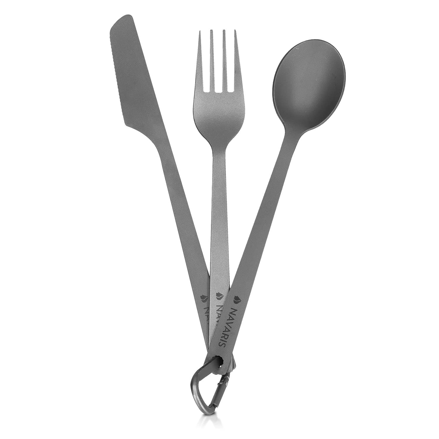Titanium Camping Cutlery Set - Lightweight Camping Utensils for One - Knife, Fork and Spoon with Carabiner Clip and Case for Hiking and Travel