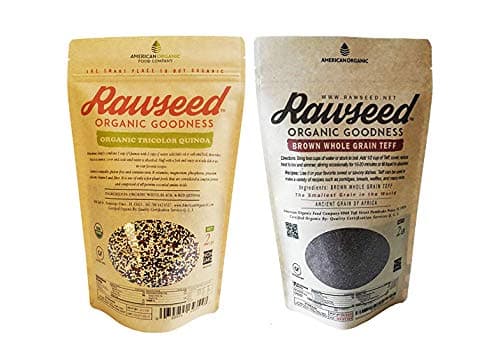 Rawseed Organic Certified Tri-color Quinoa 2 lb Bag & Rawseed Organic Brown Whole Grain Teff 2 lb Bag (2 Pack of 2 lbs)