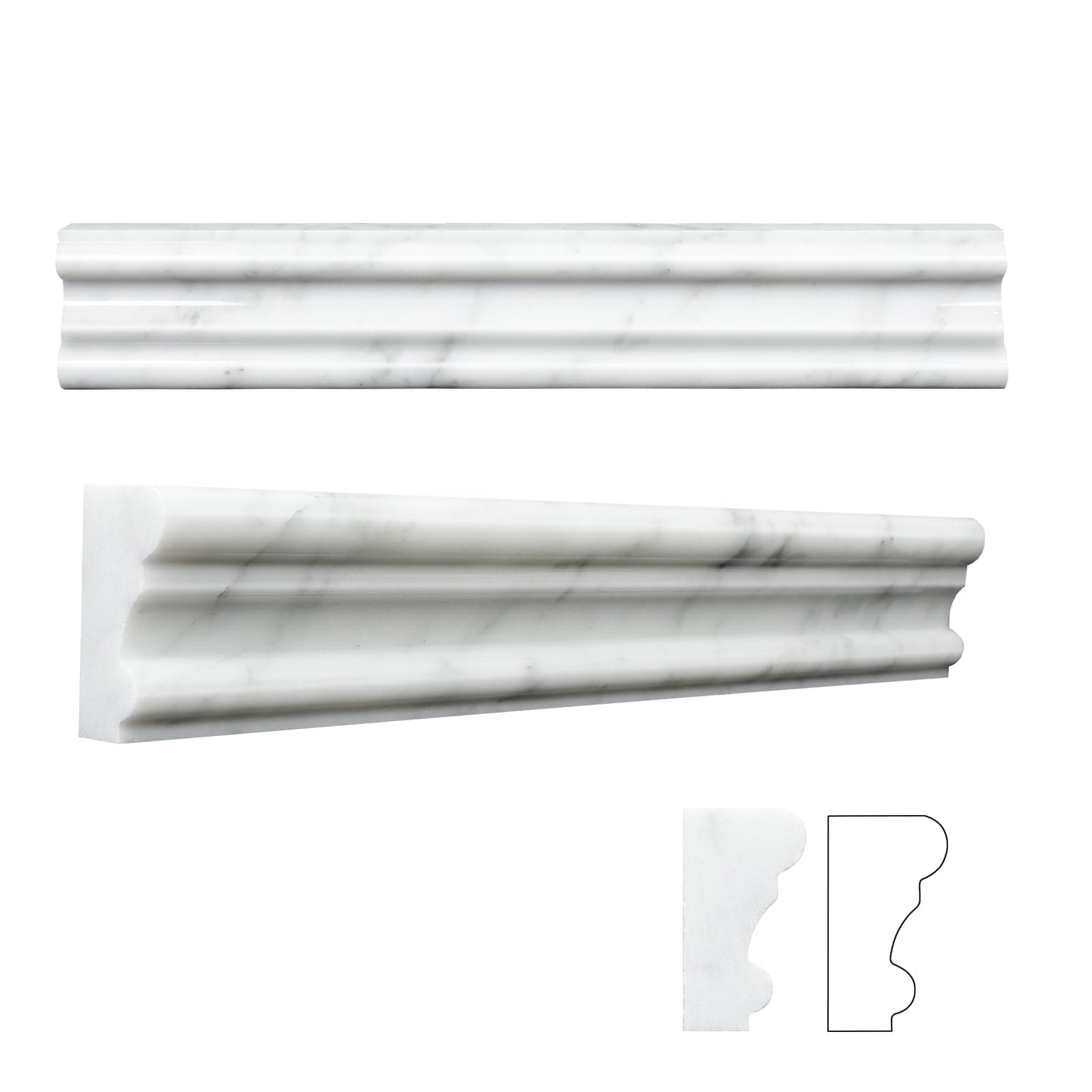 Retheno Carrara White 8 Pack of 2x12'' Marble Chair Rail Trim Molding Polishe...